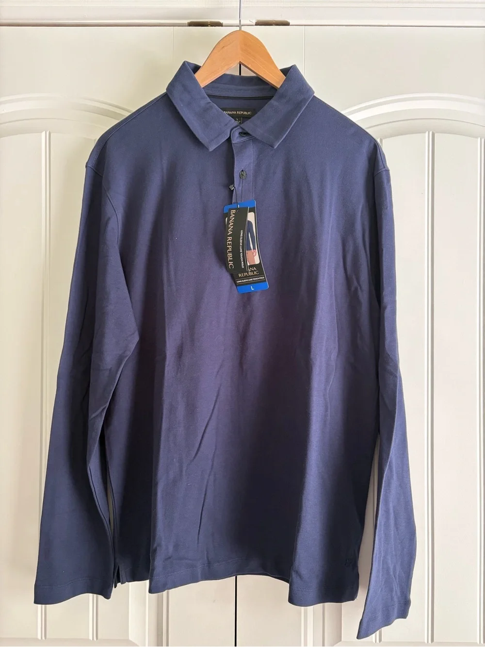 Banana Republic NWT Mens 100% Cotton Navy Blue Long Sleeve Polo Shirt Size Large